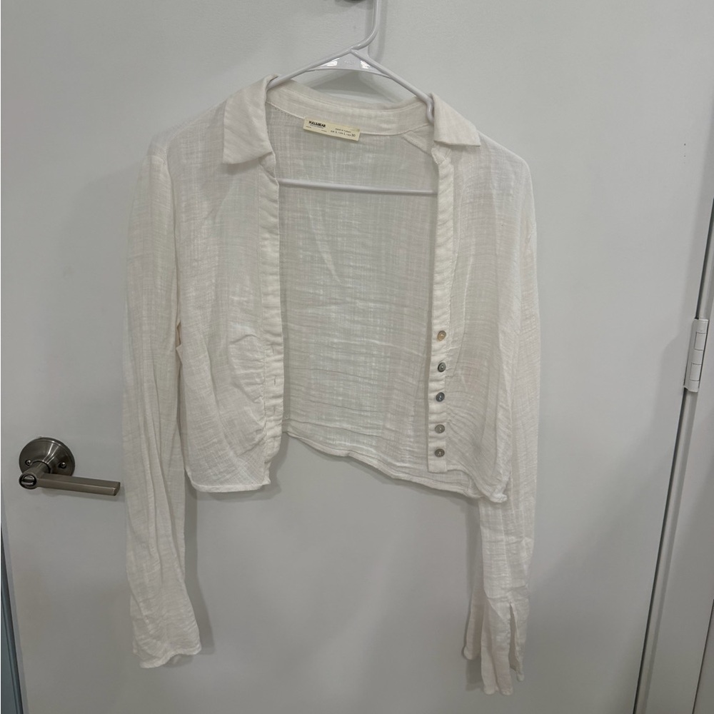 Pull&Bear Cream Button-Down Shirt